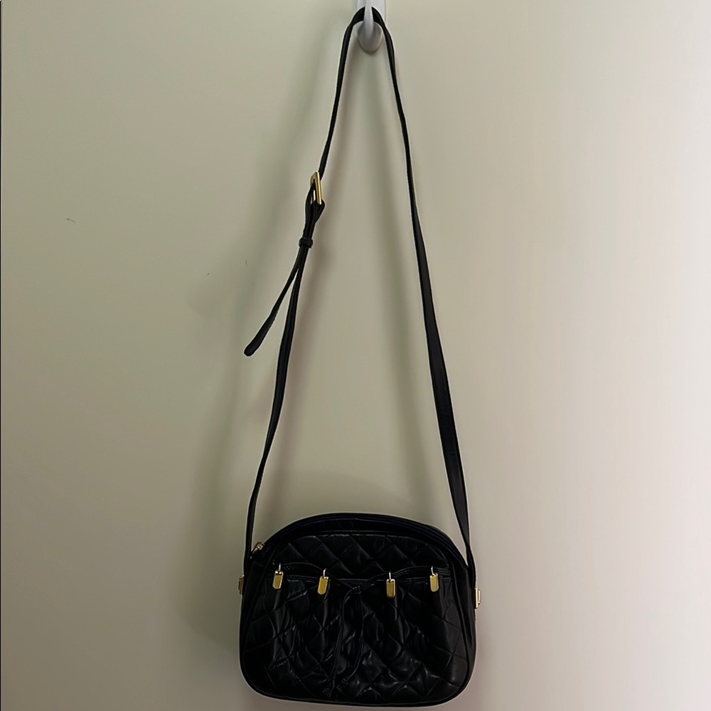 Judith Leiber Navy Blue Quilted Crossbody Bag with Diamond Pattern Kid Leather - Picture 2 of 7
